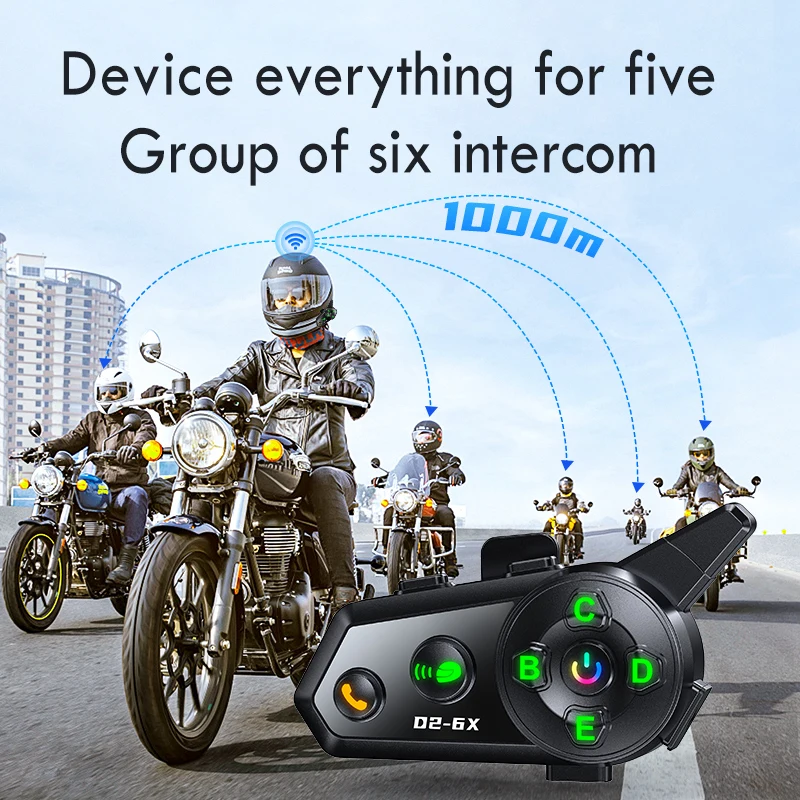 Su Geçirmez Kulaklık D2-6x Motosiklet Kaskı Için Müzik Paylaşımı 6 Sürücü Araç İçi İletişim Sistemi